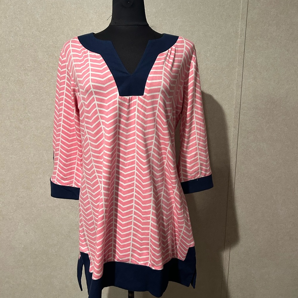 NWT Pink and Navy Chevron Tunic Top/ Cover UP XL